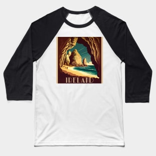 Ireland Coastline Cave Vintage Travel Art Poster Baseball T-Shirt